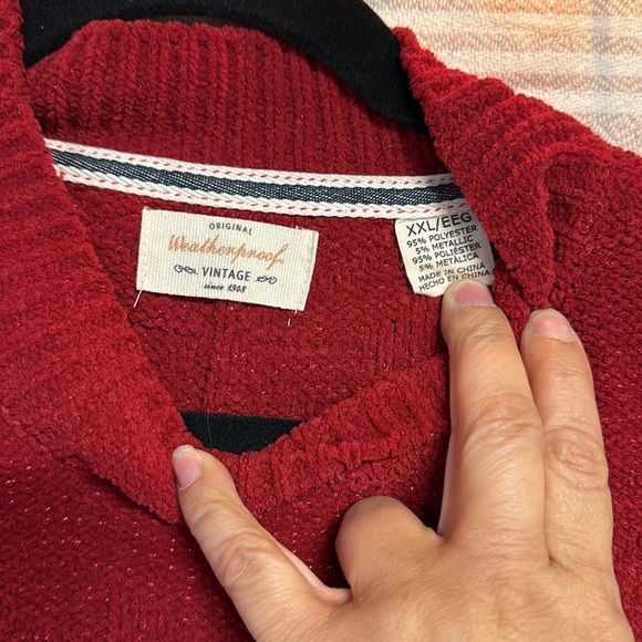 Weatherproof Vintage Red cowl neck sweater fabric shimmer. Perfect condition - Picture 3 of 8